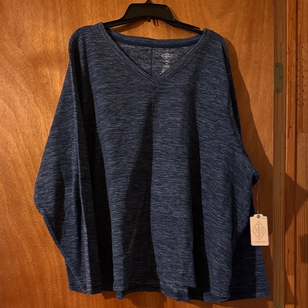 St John’s Bay Heathered Navy classic V-Neck Pullover long sleeve Top (OLCC)